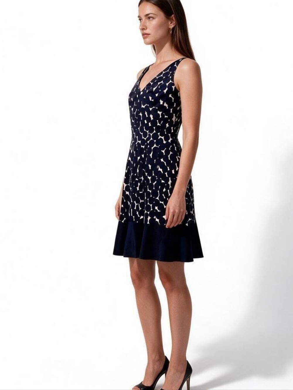 Nine West MoWomen’s Black & White Printed Fit-and-Flare Dress